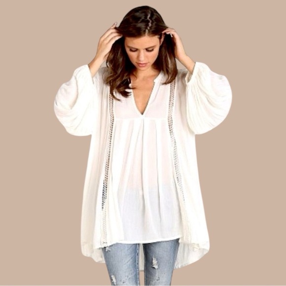 Free People Just The Two Of Us Boho Flowy Ivory Tunic 0070 - Picture 1 of 11
